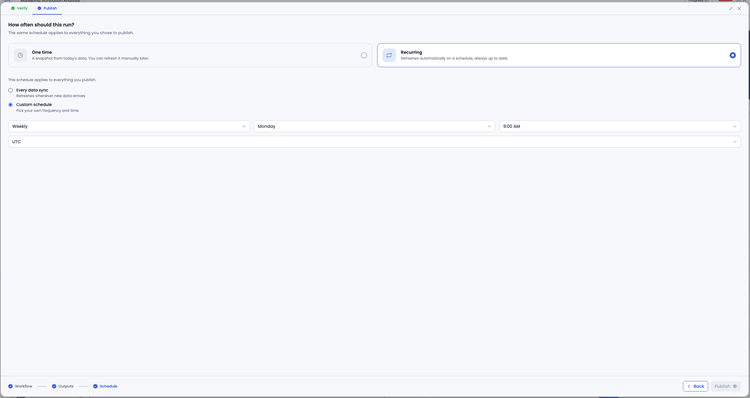 Publish step three — set the schedule