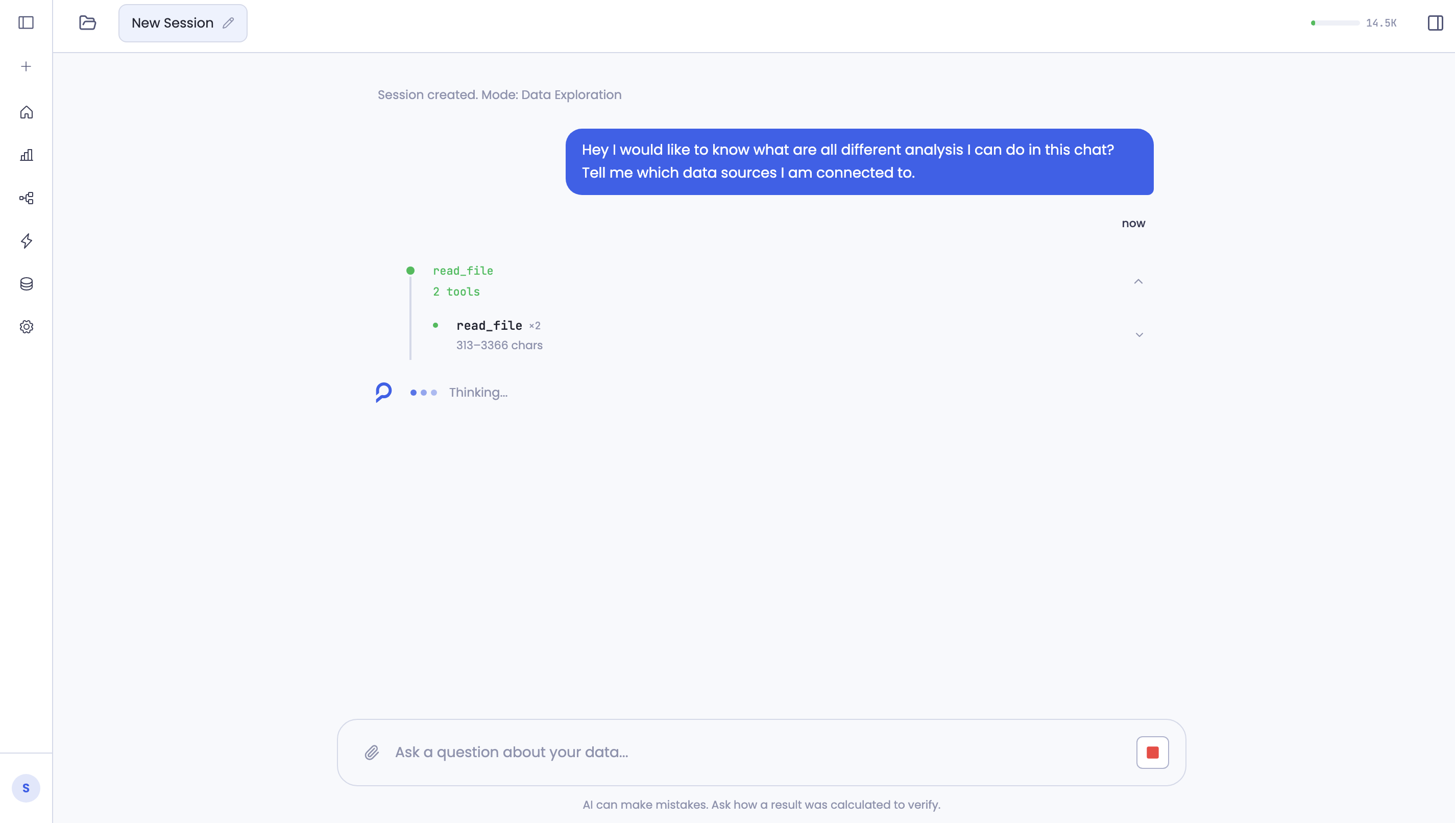 Starting a new session — AI begins working on your request
