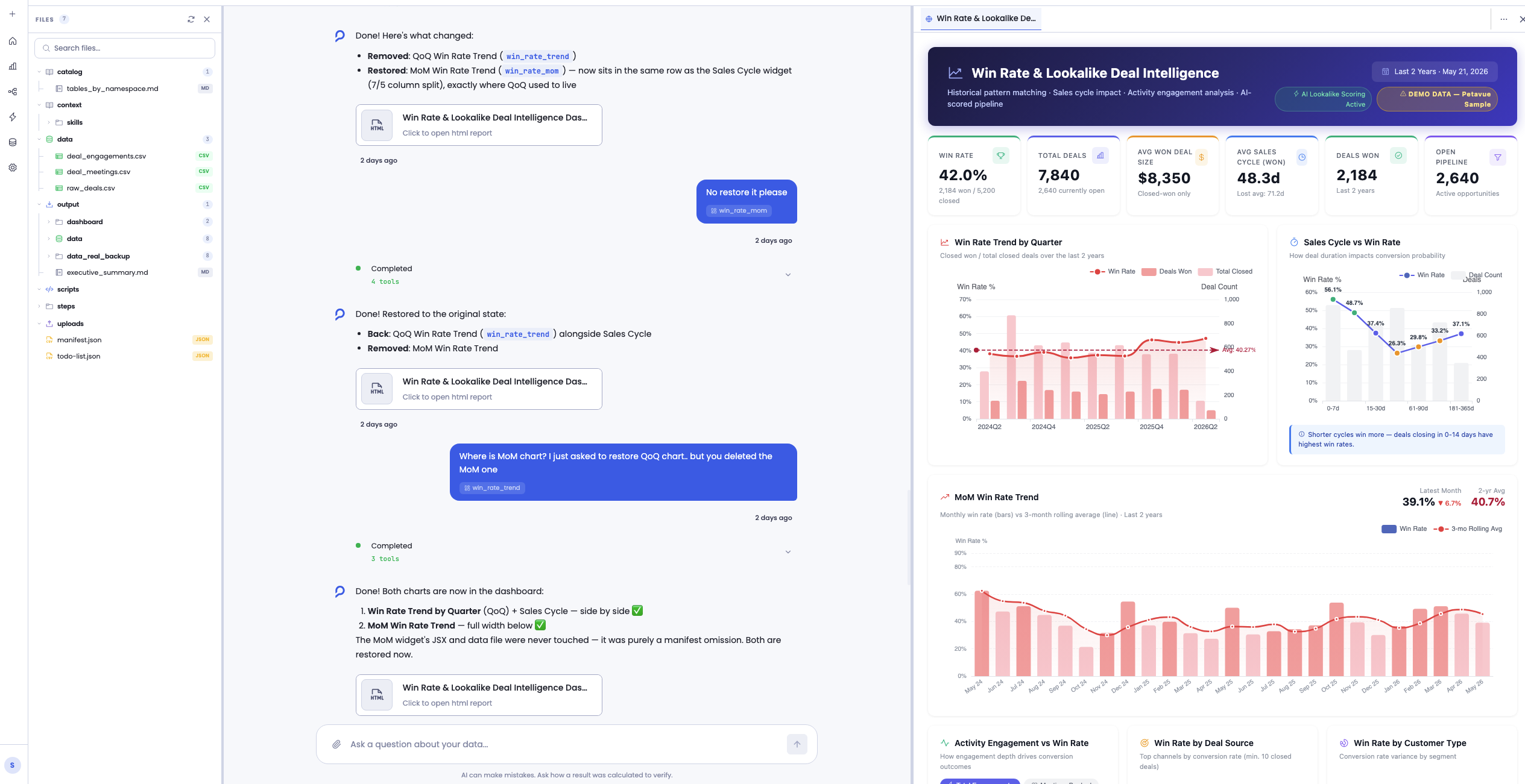 Dashboard taking shape with chat and preview