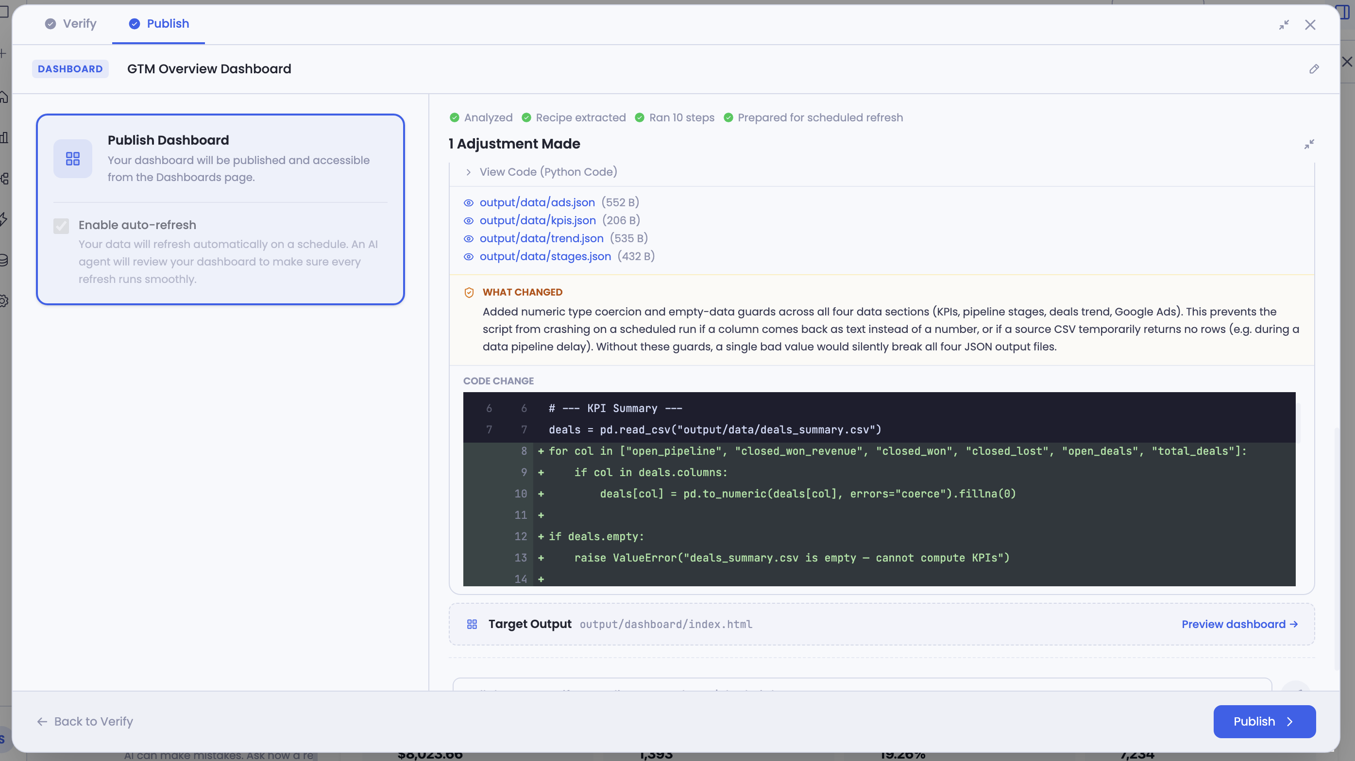 View adjustments — what changed with code diff