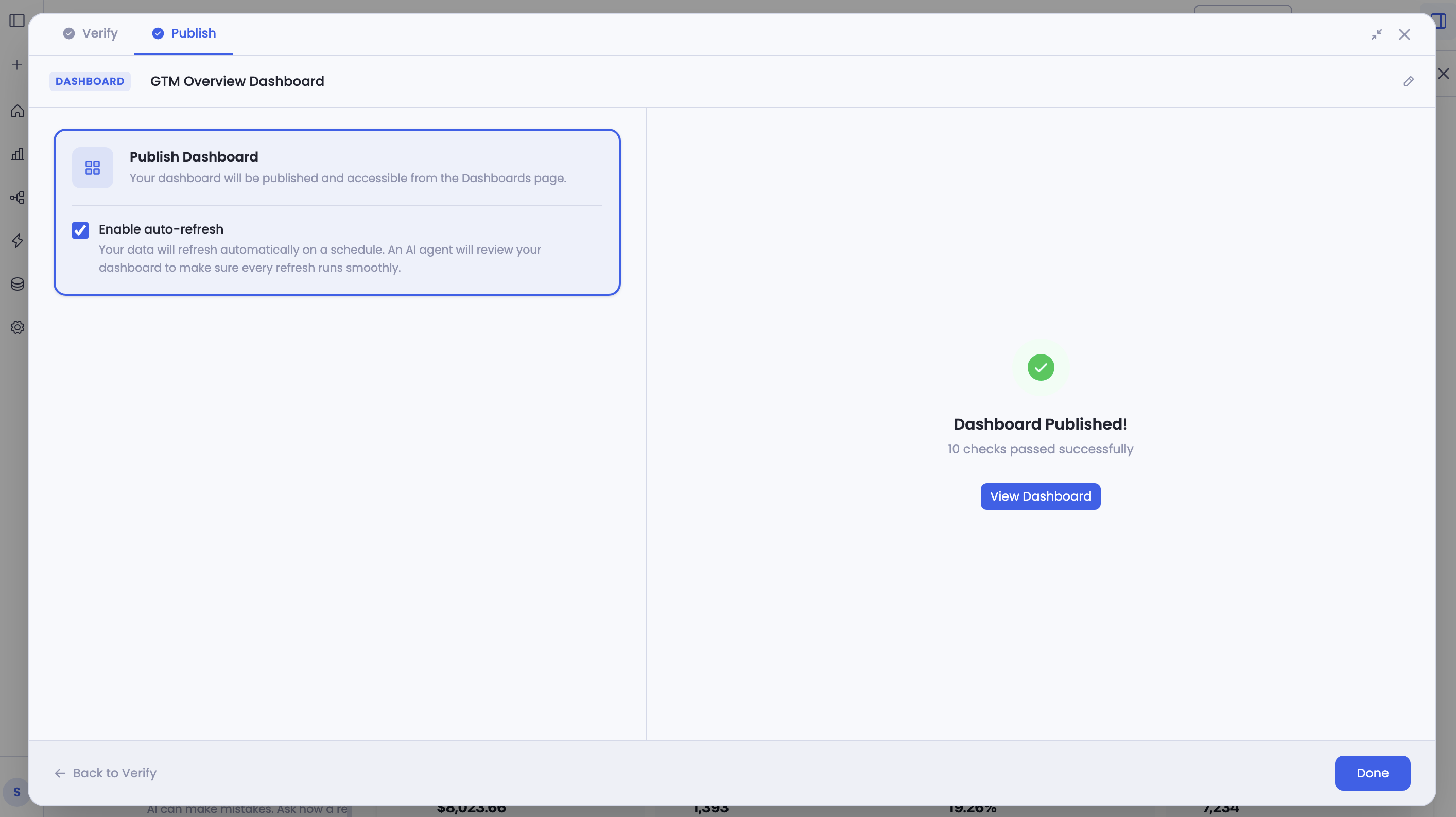 Dashboard Published successfully