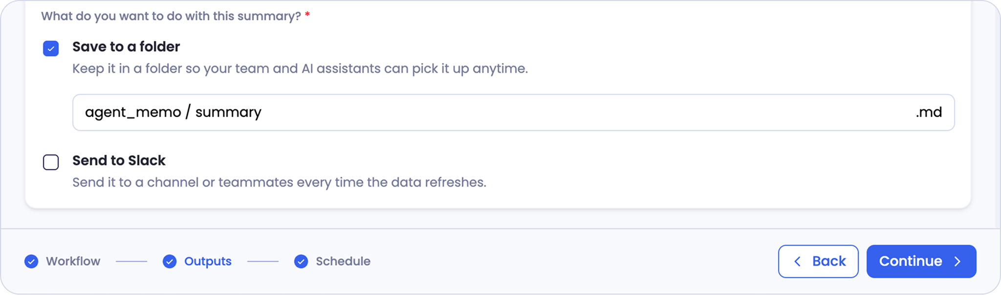 Delivery options with Save to a folder selected and a folder path entered